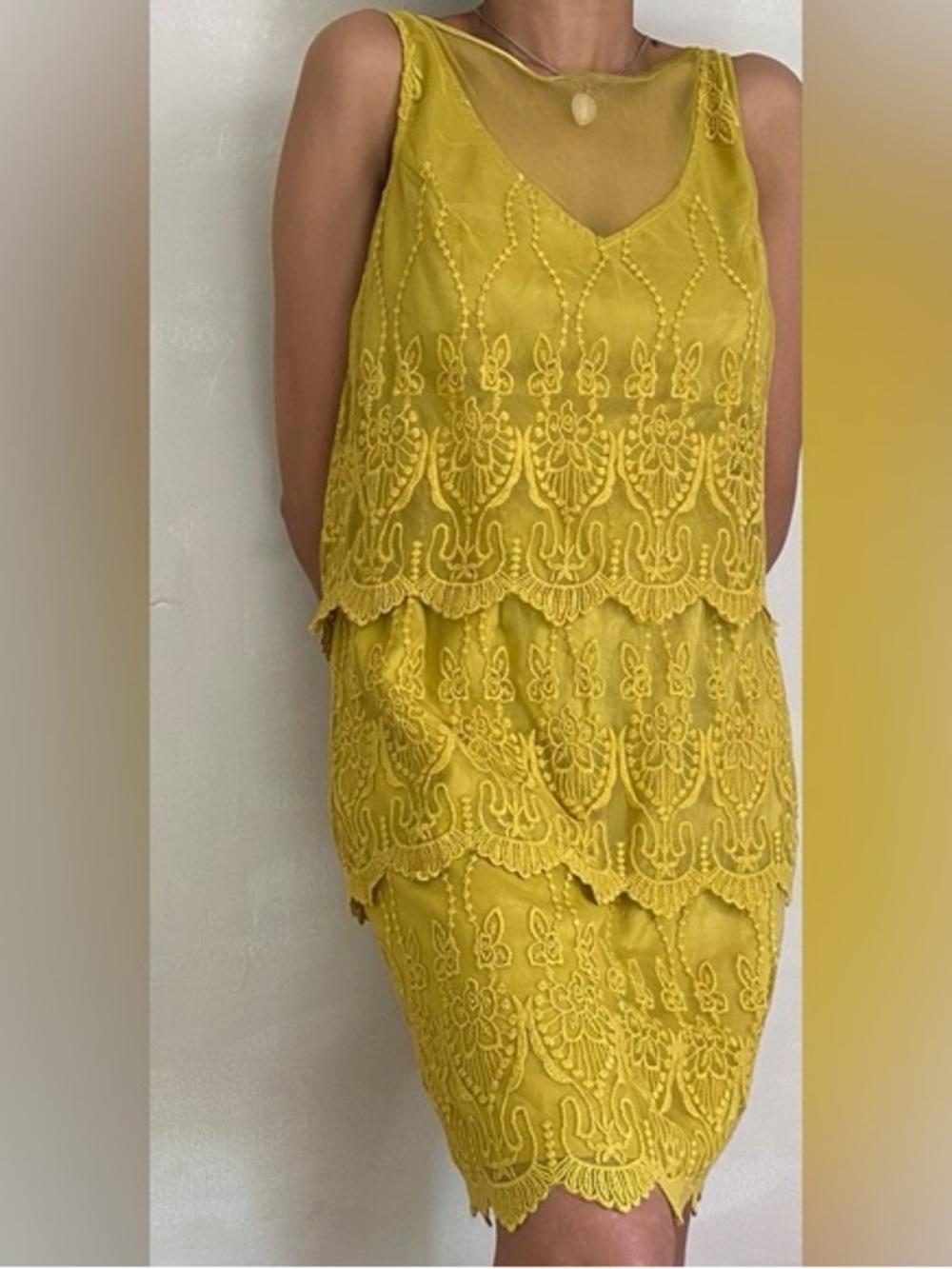 Yellow Lace Tiered Sleeveless Dress Love 21 size XS